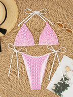 Maillot de bain deux pièces à bretelles en maille et dentelle pour femmes