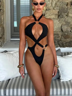 Maillots de bain une pièce ventre découpé licou pour femmes