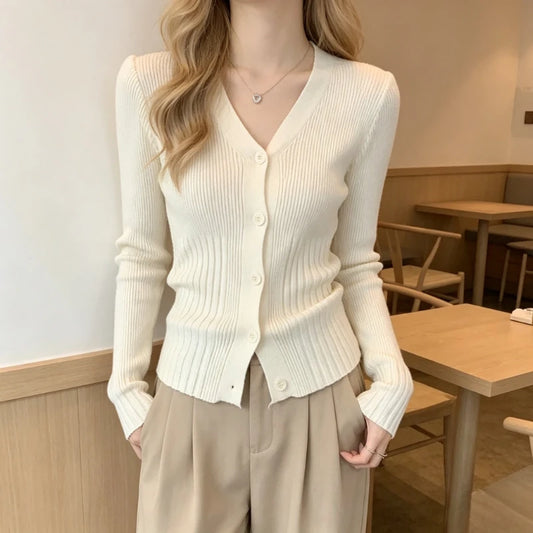 Cardigan Côtelé Femme – Col V