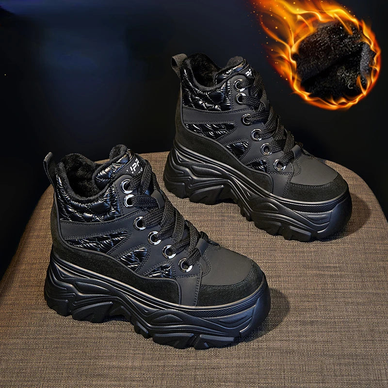 Chaussures à plateforme, compensées de rinçage en cuir de vache véritable pour femmes