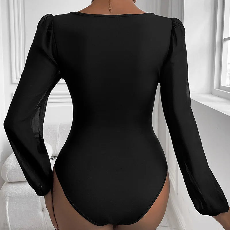 Body moulant en maille à manches longues pour femmes