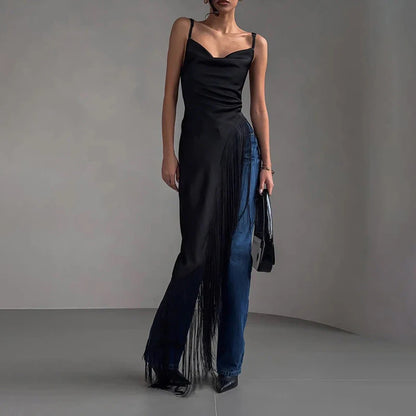 T-shirt Femme – Col Drapé et Pompons Asymétriques