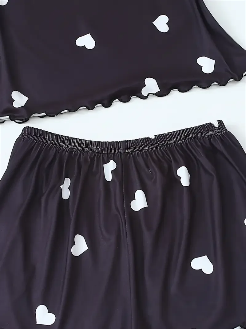 Pyjama Léger 2 Pièces Femme – Imprimé Cœurs