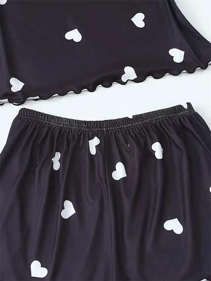 Pyjama Léger 2 Pièces Femme – Imprimé Cœurs