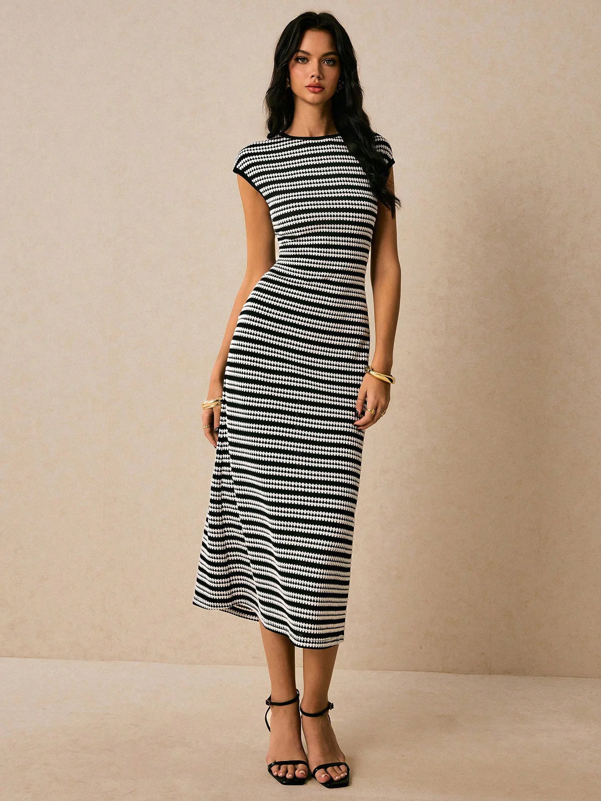 Robe Longue Rayée Femme – Coupe Cintrée