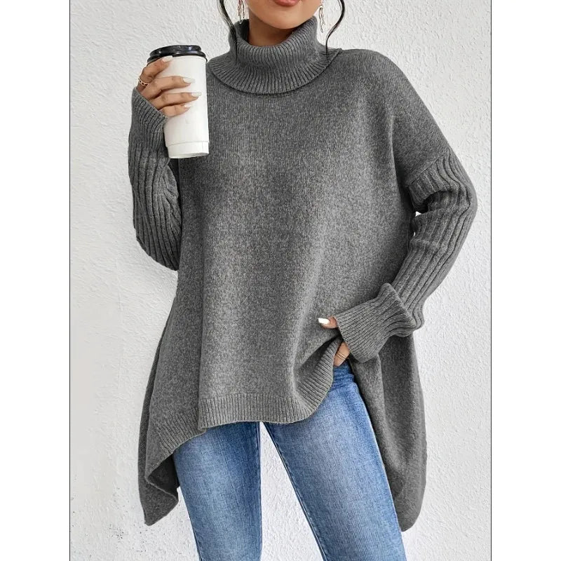 Pull en maille ample à col roulé bleu marine pour femmes