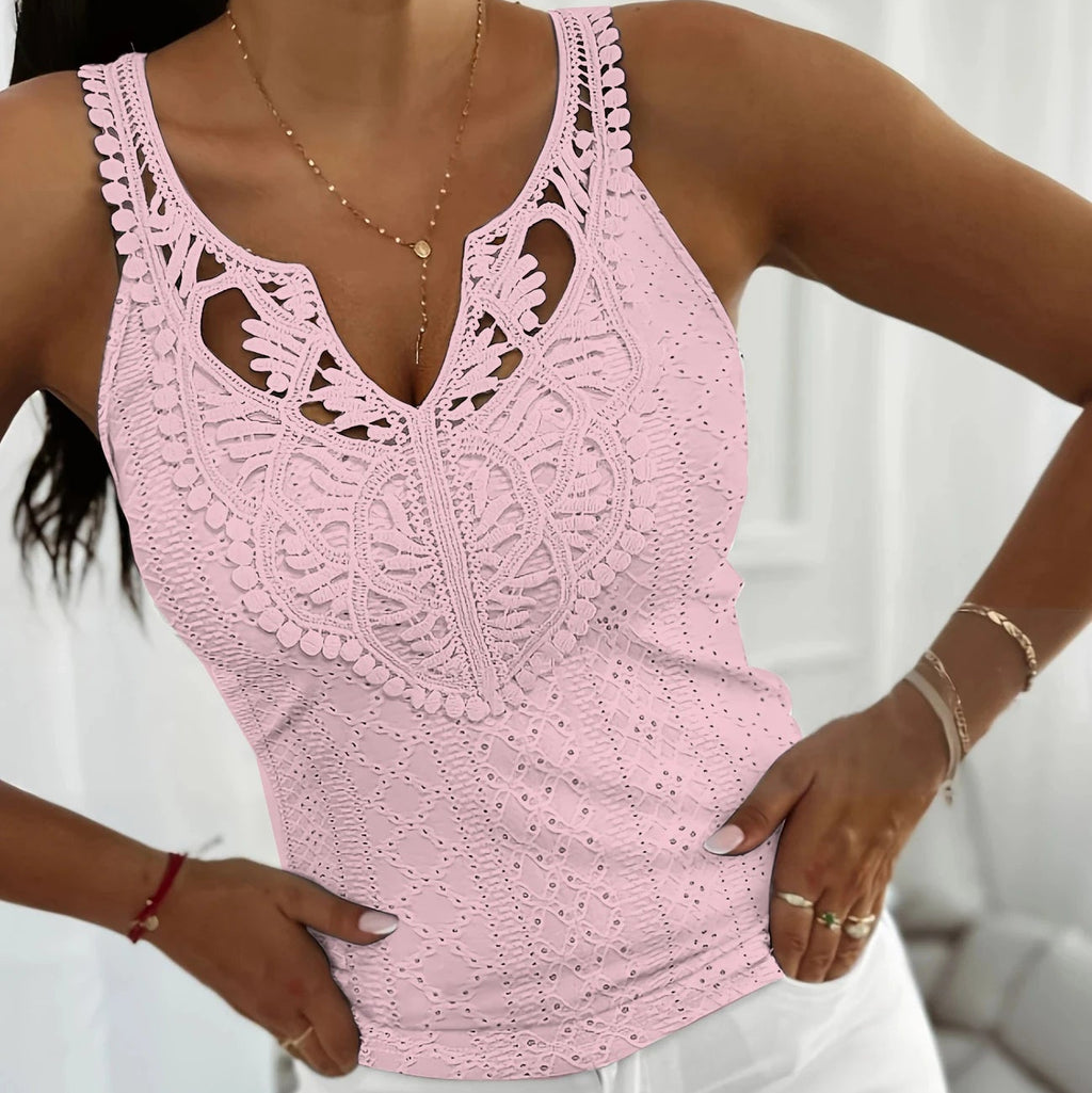 T-shirt sans manches en dentelle pour femmes