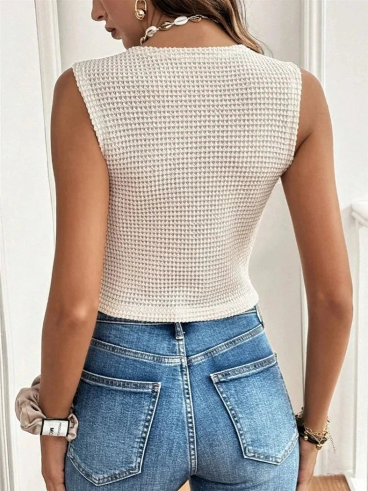 Gilet Sans Manches Femme – Maille Vintage et Col V