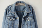 Veste en jean courte et amincissante à perles pour femmes