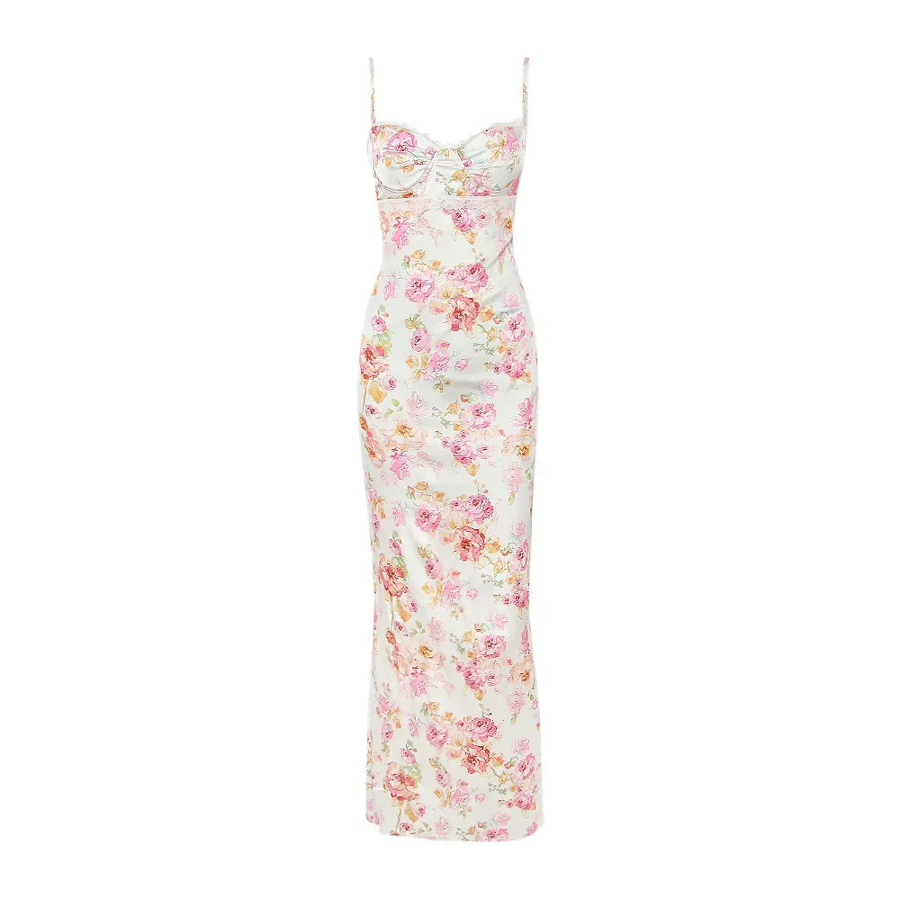 Robe de soirée à imprimé floral avec bretelles spaghetti pour femmes