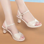 Sandales à bout ouvert en cuir talons pour femmes