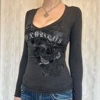 T-shirt court à manches longues pour femmes