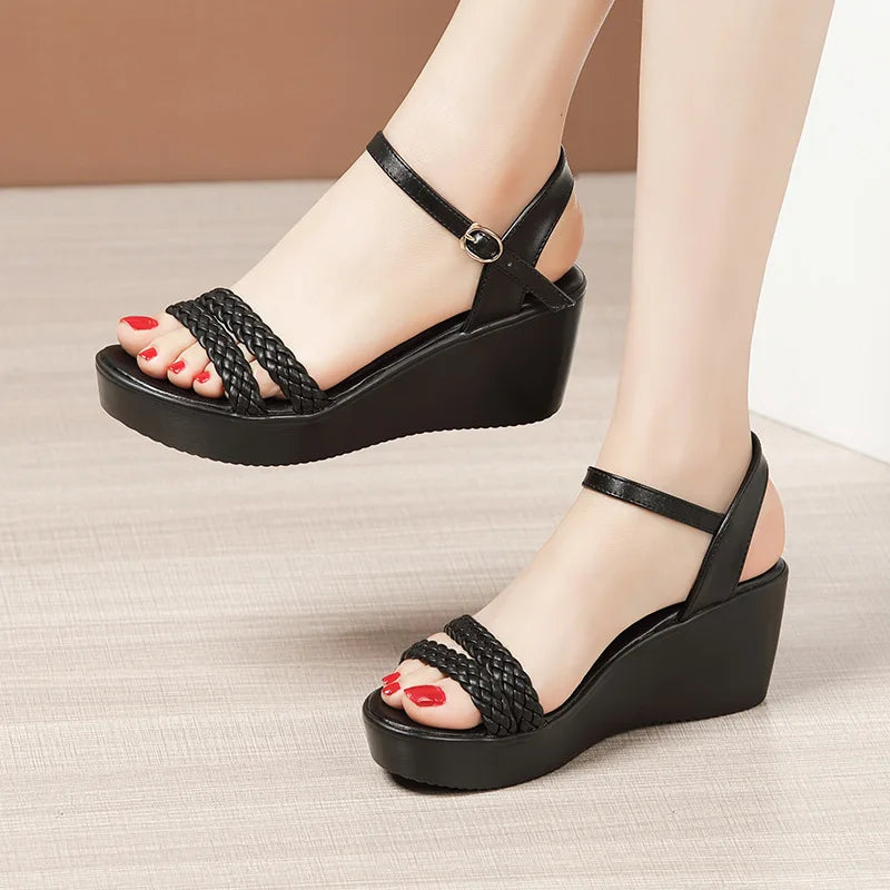 Sandales à bout ouvert pour femmes talon chaussures d'été femme talon compensé femme plate-forme