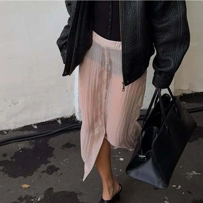 Ensembles jupe rose sexy transparente et haut de gamme pour femmes