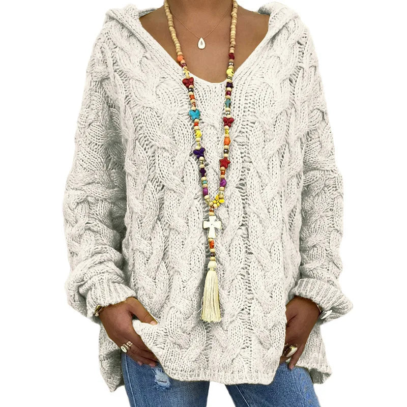 Pull torsadé tricoté de couleur pure pour femmes