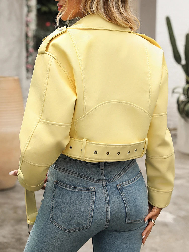 Veste courte décontractée en similicuir pour femmes