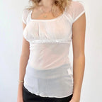T-shirt-Crop en dentelle esthétique rétro pour femmes