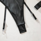 Body moulante en maille en cuir PU pour femmes