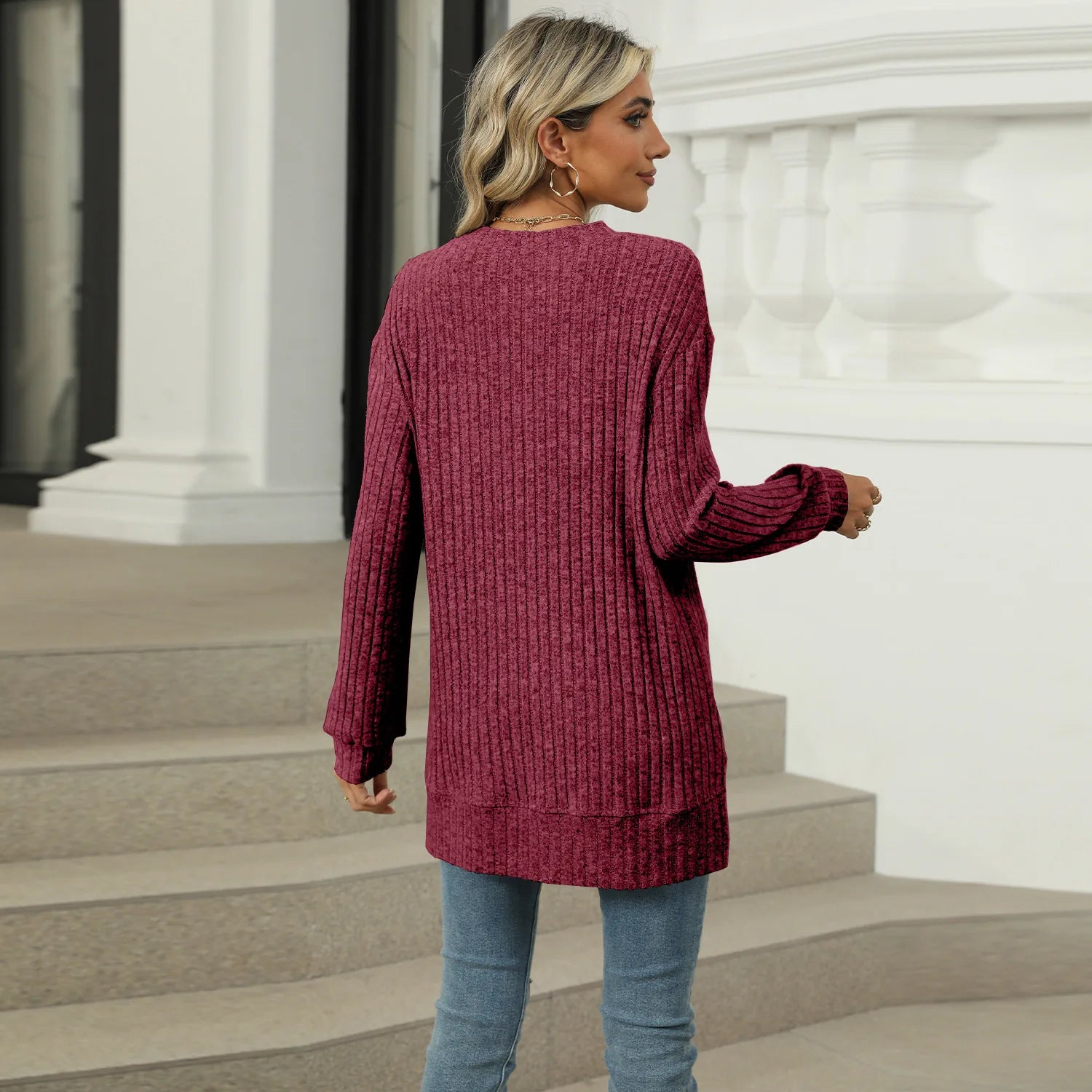 T-shirt à manches longues fendu pour femmes