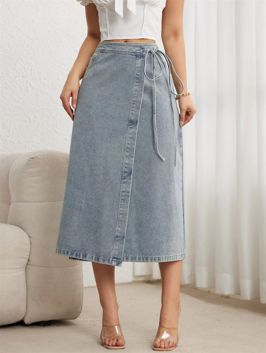 Jupe portefeuille vintage trapèze en jean pour femmes