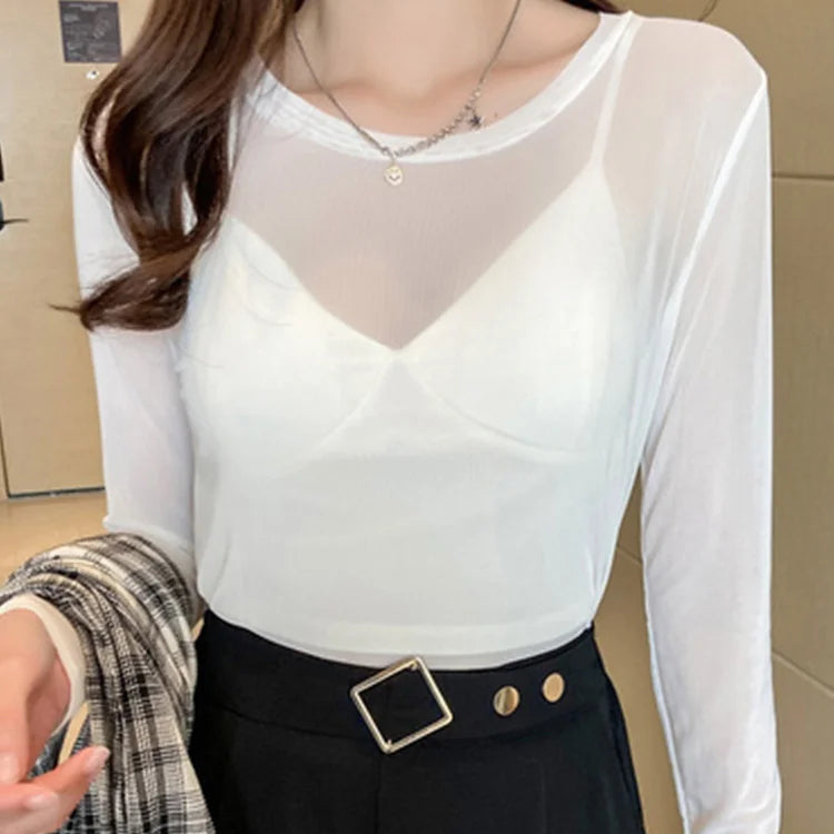 T-shirt en maille transparente pour femmes