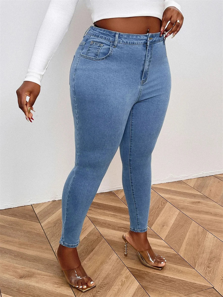 Jean skinny taille moyenne délavé rétro grande taille pour femme
