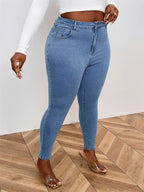 Jean skinny taille moyenne délavé rétro grande taille pour femme