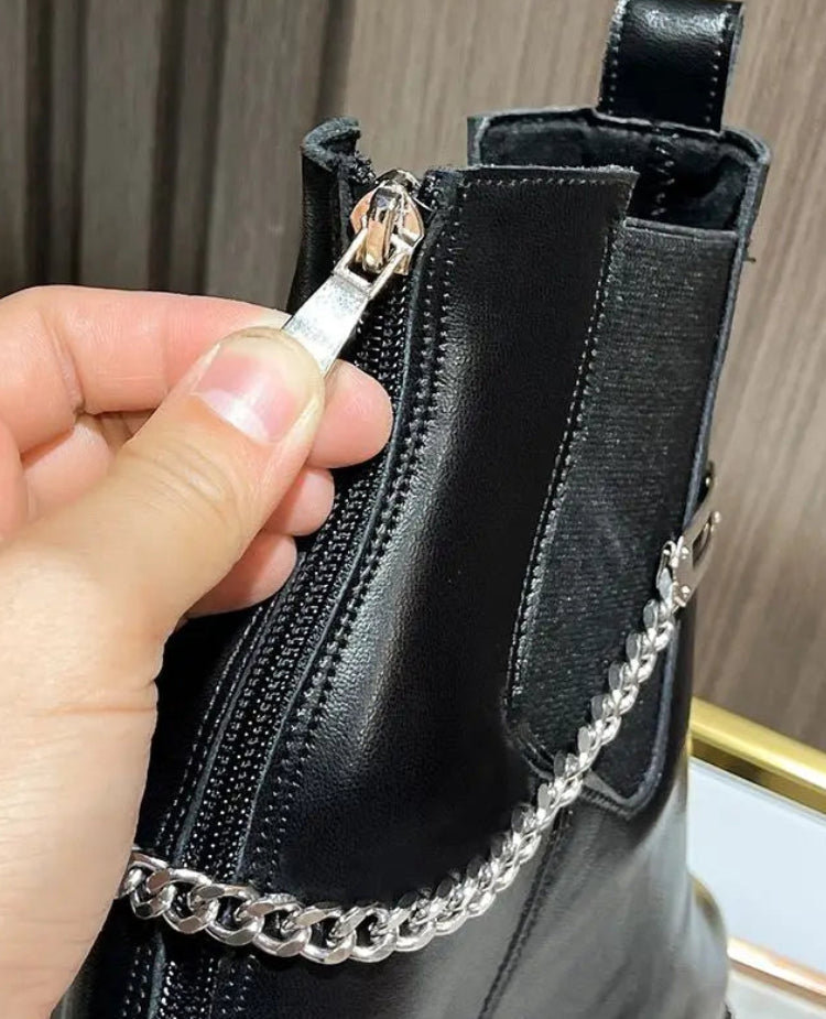 Bottine compensées en cuir véritable pour femmes