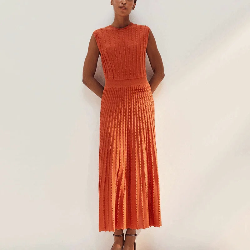 Robe Longue Femme – Maille Unie et Plissée