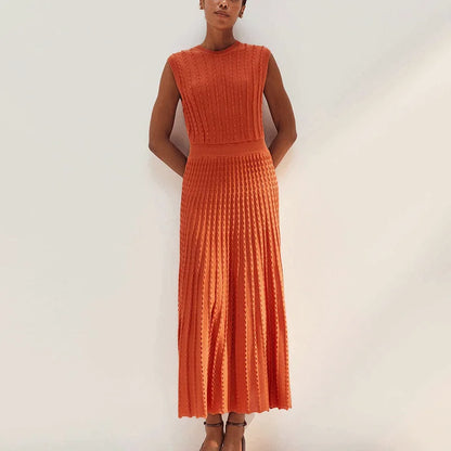 Robe Longue Femme – Maille Unie et Plissée
