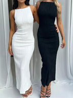 Robe longue froncée sans manches pour femmes
