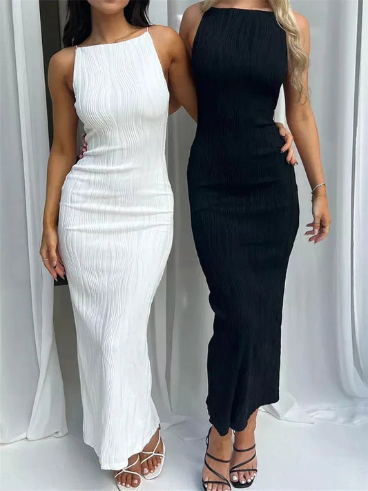 Robe Longue Froncée Femme – Sans Manches