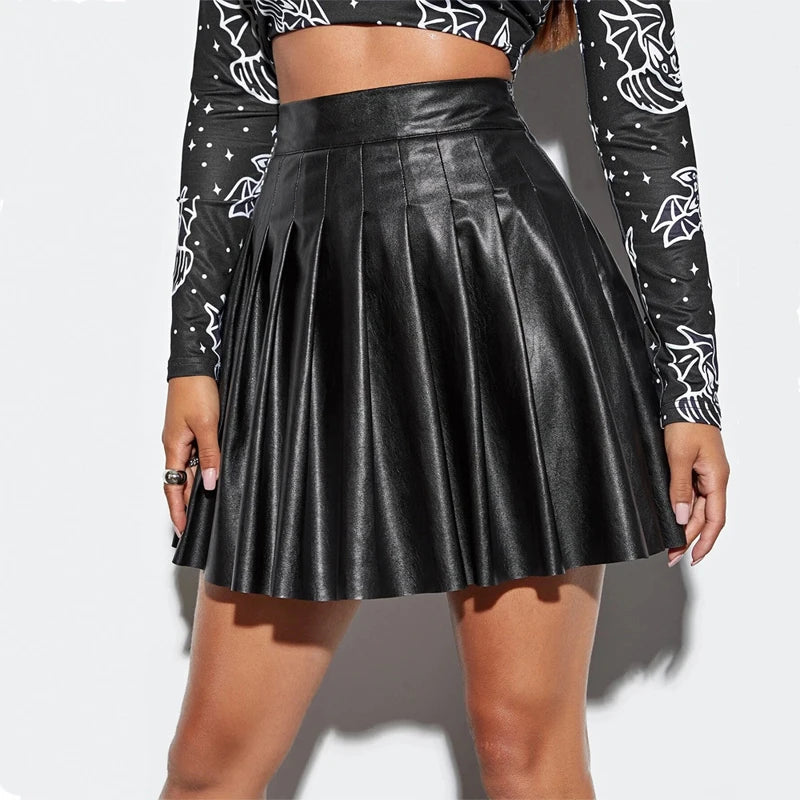 Mini-Jupe Plissée Femme – Similicuir Taille Haute
