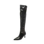 Bottes longues en cuir verni brillant pour femmes