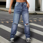 Pantalon décontracté tendance en jean déchiré pour femmes