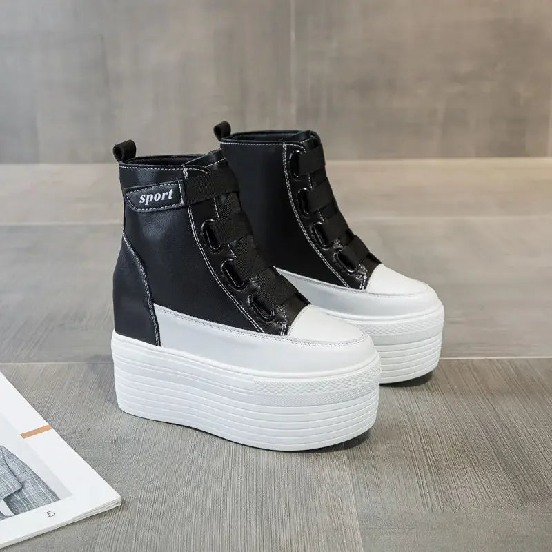 Bottines compensées en cuir PU pour femmes