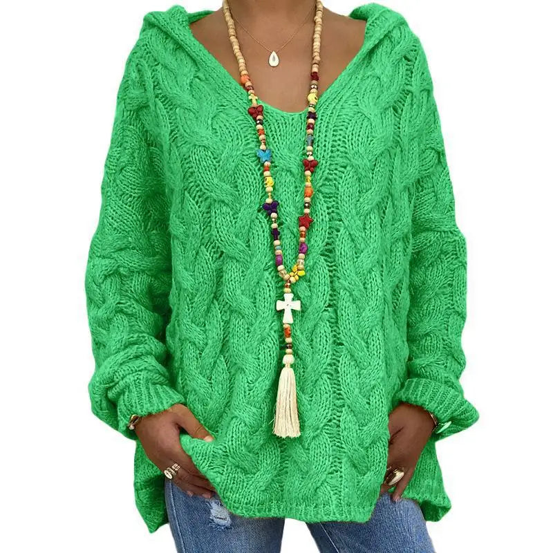 Pull torsadé tricoté de couleur pure pour femmes