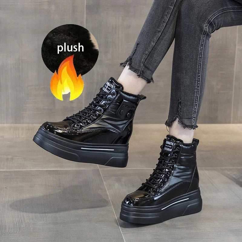Bottines de neige en cuir de vache véritable pour femme