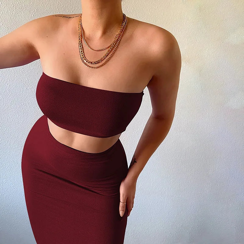 Ensemble 2 Pièces Femme – Bustier et Robe Longue Moulante