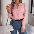 Chemise élégante à manches longues et col en V pour femmes