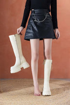 Bottes hautes en cuir véritable à plate-forme pour femmes