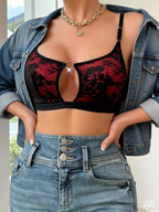 Soutien-gorge en dentelle de style chinois avec anneau métallique sur le devant pour femmes