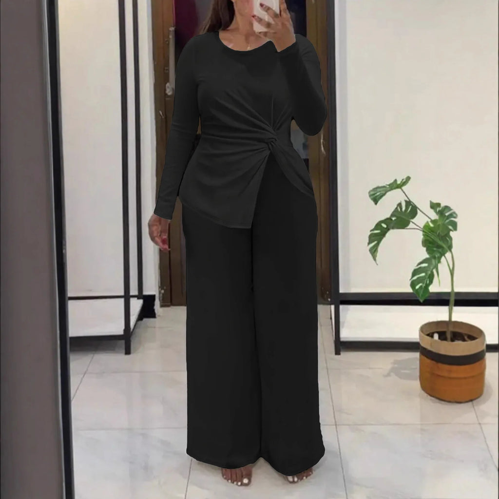 Ensemble décontracté grande taille haut à manches longues et pantalon long pour femmes