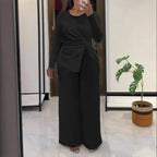Ensemble décontracté grande taille haut à manches longues et pantalon long pour femmes