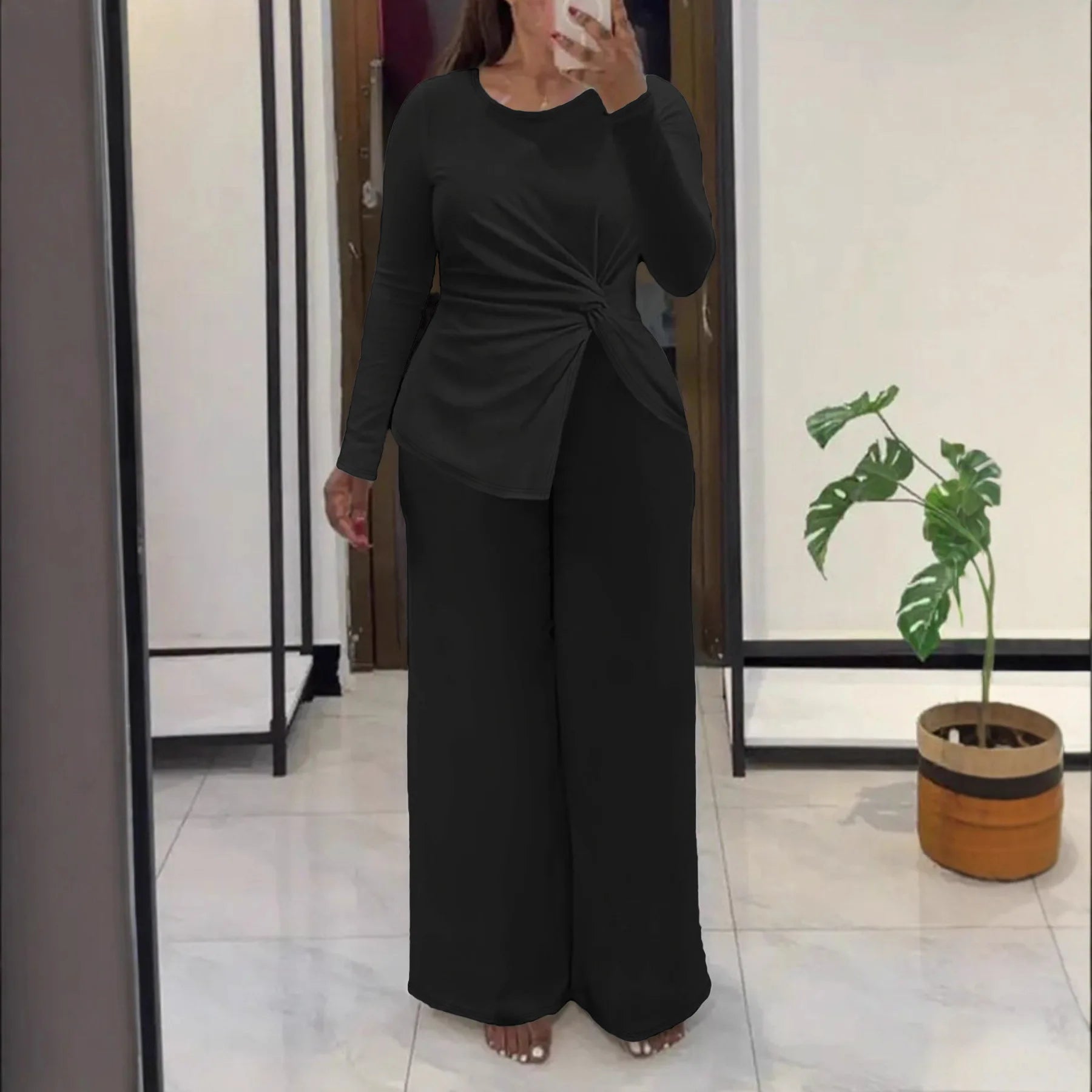 Ensemble décontracté grande taille haut à manches longues et pantalon long pour femmes