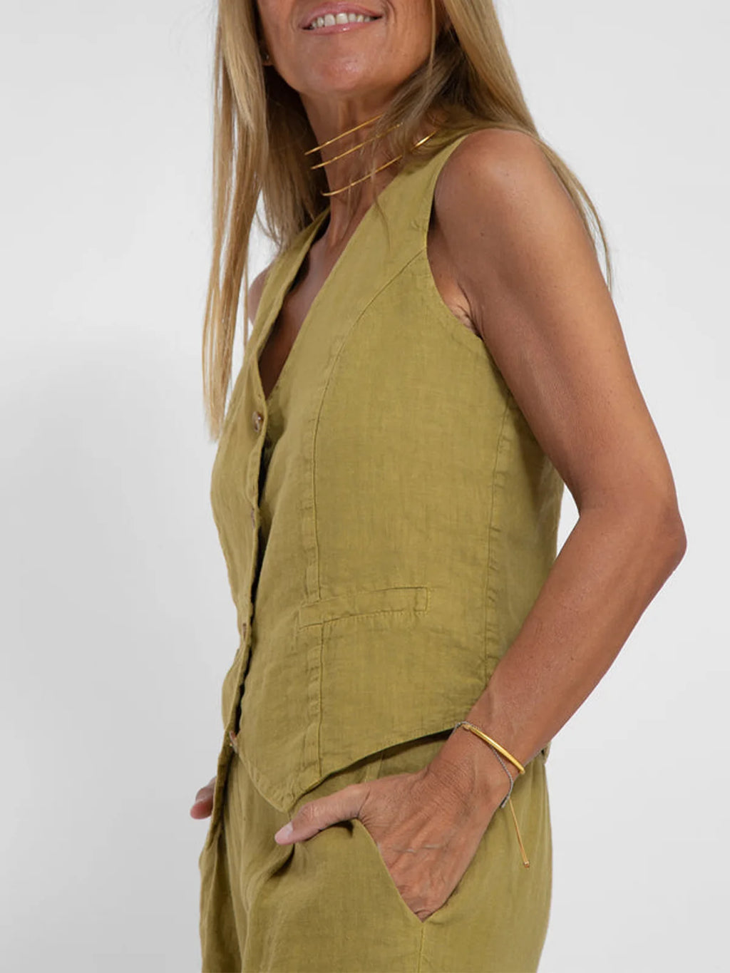 Ensemble deux pièces débardeur et pantalon en coton et lin pour femmes