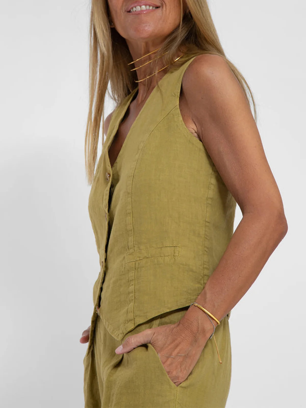 Ensemble deux pièces débardeur et pantalon en coton et lin pour femmes