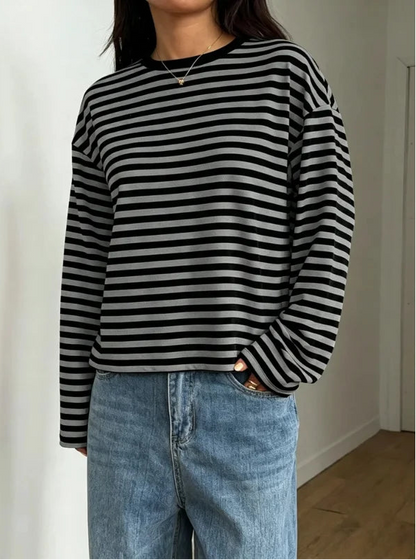 Crop Top Rayé Femme – Manches Longues
