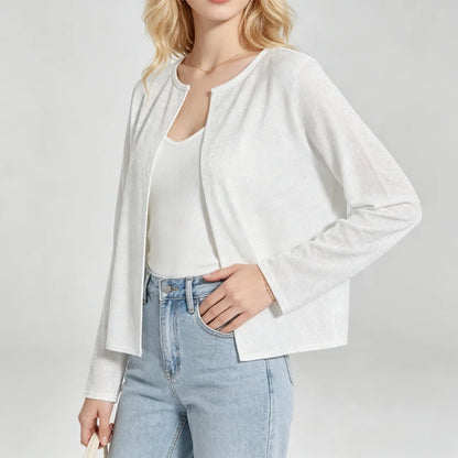 Cardigan Court Scintillant Femme – Col Rond et Manches Longues