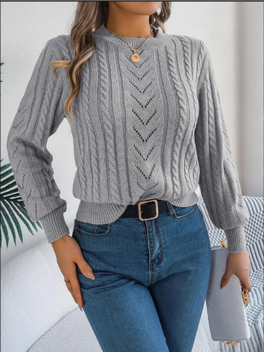 Pull Ajouré Femme – Maille Torsadée et Manches Lanterne